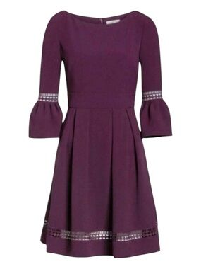 Eliza J | Purple Plum Bell Sleeve Fit & Flare Mini Dress 3/4 Sleeves | 8P New